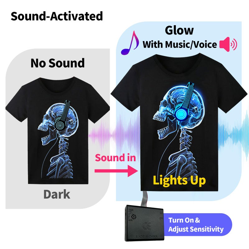 SOOoEC Sound Activated LED T-Shirt, Glow in The Dark Light Up Shirt for Men, Neon Shirt for Rave, Glow Party, Concert, Halloween - Image 2