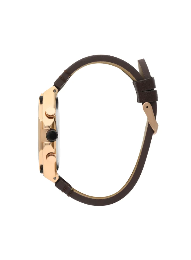 لي كوبر ساعة لي كوبر للرجال بحركة كوارتز وشاشة متعددة الوظائف وسوار جلدي بني