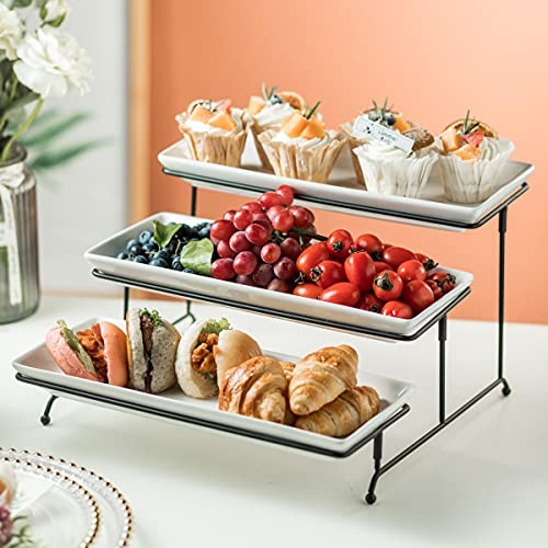 Gomakren 3 Tier Serving Trays Stand 14 Inches Serving Platters Rectangular Large Serving Plates for Party Display Set Collapsible Sturdier Rack, Christmas Serving Trays and Platters - Image 4