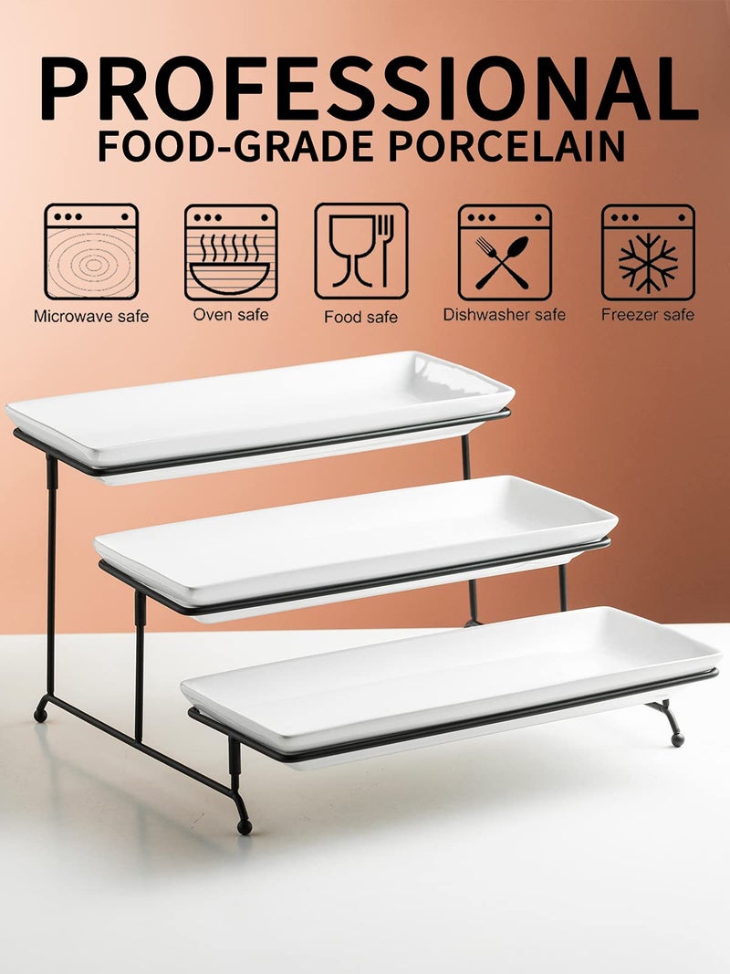 Gomakren 3 Tier Serving Trays Stand 14 Inches Serving Platters Rectangular Large Serving Plates for Party Display Set Collapsible Sturdier Rack, Christmas Serving Trays and Platters - Image 3