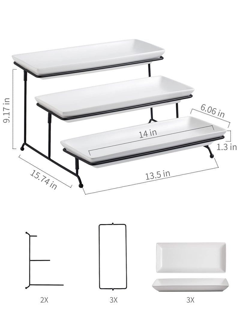 Gomakren 3 Tier Serving Trays Stand 14 Inches Serving Platters Rectangular Large Serving Plates for Party Display Set Collapsible Sturdier Rack, Christmas Serving Trays and Platters - Image 2