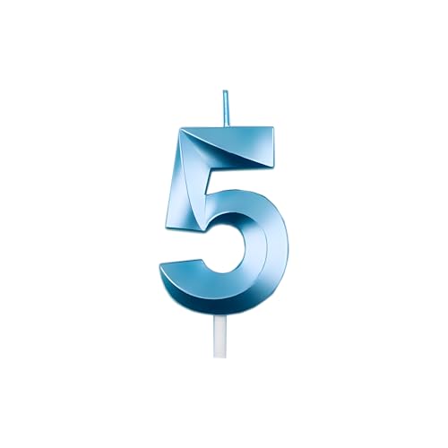 Juzfun Number Candles 5 Birthday Cake Topper Decoration Fifth Year Wedding Anniversary Party Metallic Blue Colour Size : Width 5 x Height 7 CM - Image 1