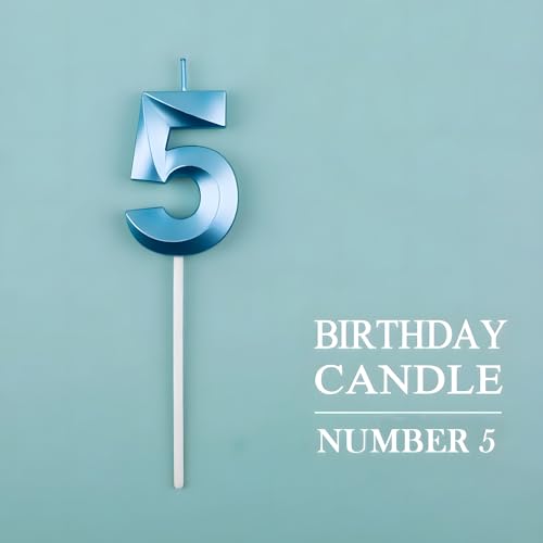 Juzfun Number Candles 5 Birthday Cake Topper Decoration Fifth Year Wedding Anniversary Party Metallic Blue Colour Size : Width 5 x Height 7 CM - Image 3
