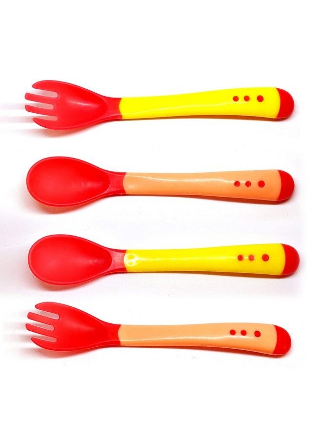 The Little Lookers Tip Heat Sensitive Silicone Feeding Spoons Set ; Temperature Sensing Spoons ; Spoon & Fork Set For Baby Kids Toddlers (Red & Yellow Set Of 4)  - Image 1