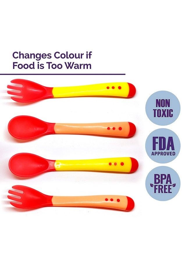 The Little Lookers Tip Heat Sensitive Silicone Feeding Spoons Set ; Temperature Sensing Spoons ; Spoon & Fork Set For Baby Kids Toddlers (Red & Yellow Set Of 4)  - Image 3