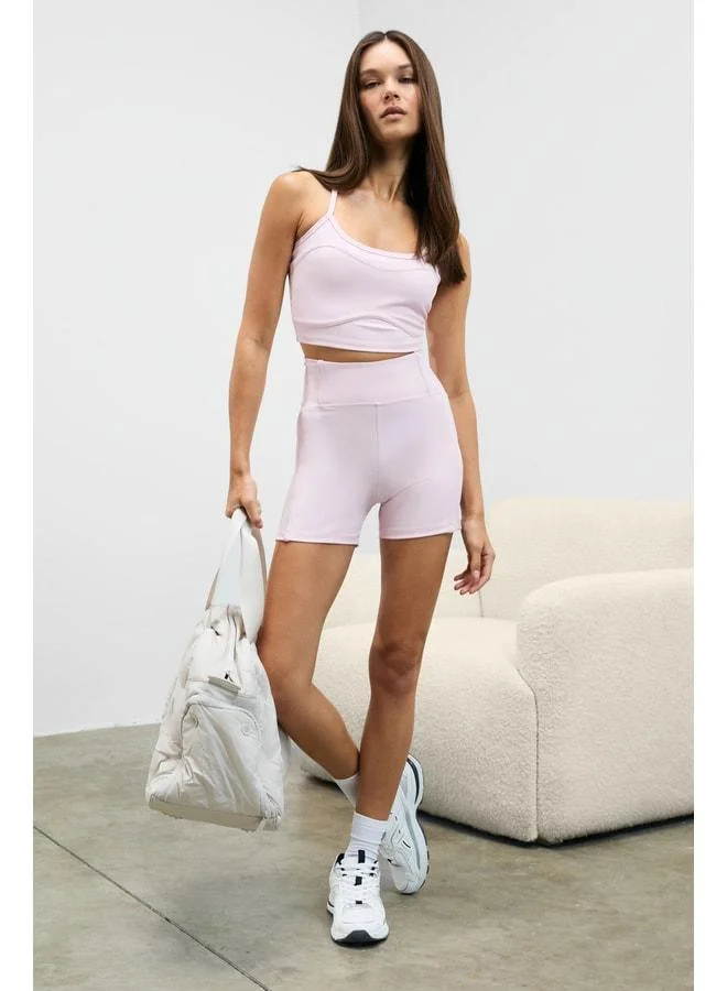 URBAN BEAT FLINTRA Women's Soft and Stretchy Textured Piped Cover-Stitched Short Pink Leggings with Printed Details.