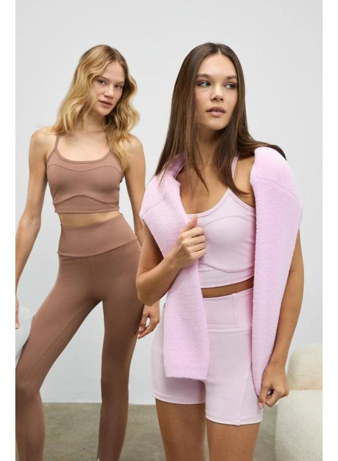 URBAN BEAT FLINTRA Women's Soft and Stretchy Textured Piped Cover-Stitched Short Pink Leggings with Printed Details.