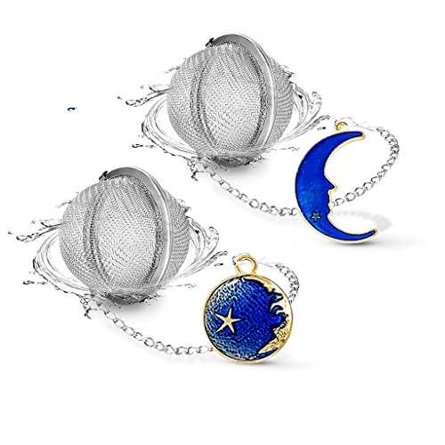 NSTaygate 2pcs Tea Infuser, Tea Strainers for Loose Tea, Gold Plated Enamel Moon Star Celestial Charm Pendant Tea Ball Set Loose Tea Steeper Gifts for Women - Image 1