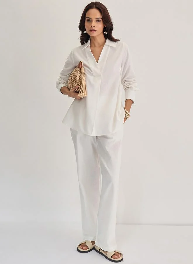 Femmella  White Cotton Linen Pleat Detail Tunic Top for Women | Best Price UAE