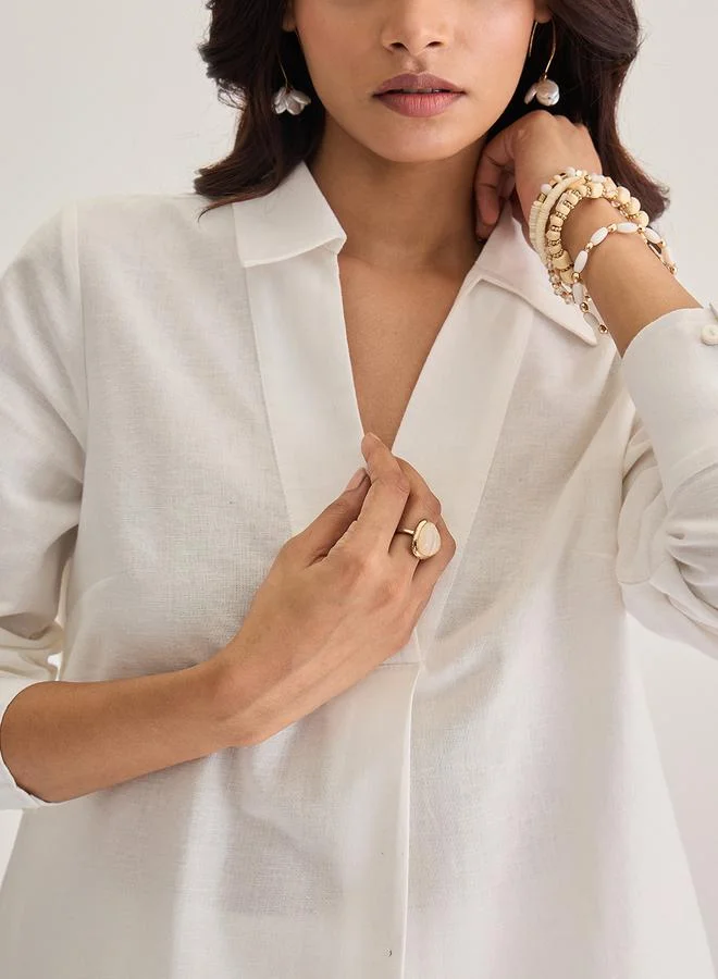 Femmella  White Cotton Linen Pleat Detail Tunic Top for Women | Best Price UAE