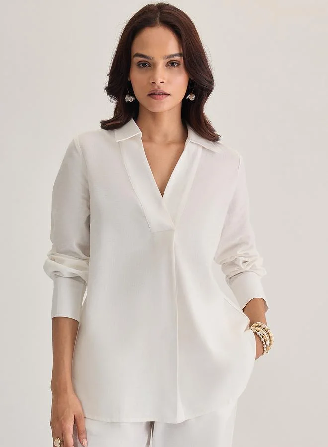 Femmella  White Cotton Linen Pleat Detail Tunic Top for Women | Best Price UAE