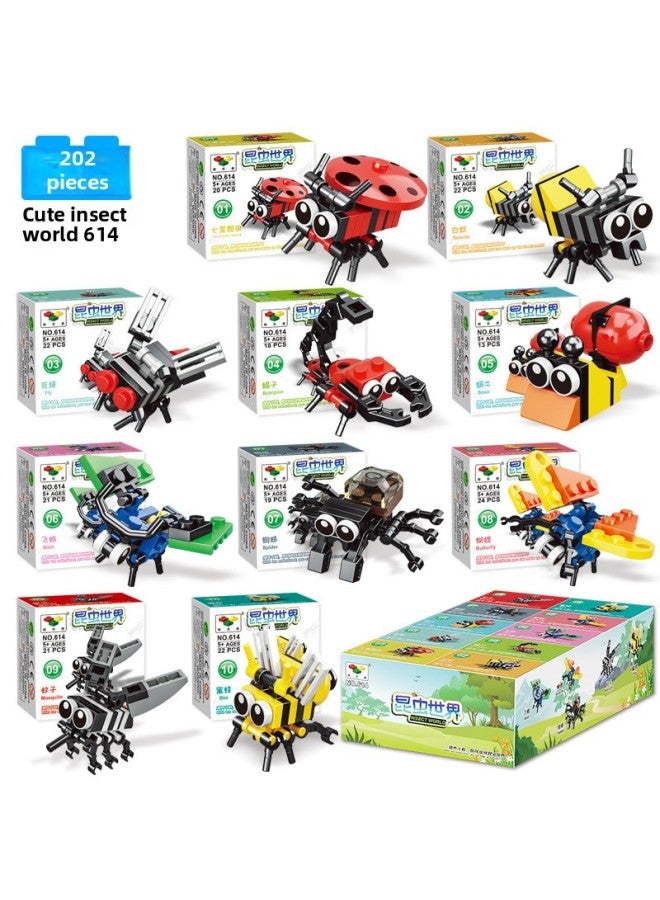 Children's Educational Assembled Toys Boys Small Box Particles Assembled Animals Underwater World Building Blocks Kindergarten Gift Award-Color:614—cute Insect World-10 Boxes - Image 1