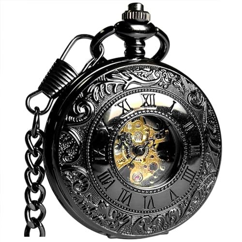 VIGOROSO Mens Pocket Watch with Chain Half Hunter Double Cover Skeleton Mechanical Pocket Watches for Men Dad - Image 1