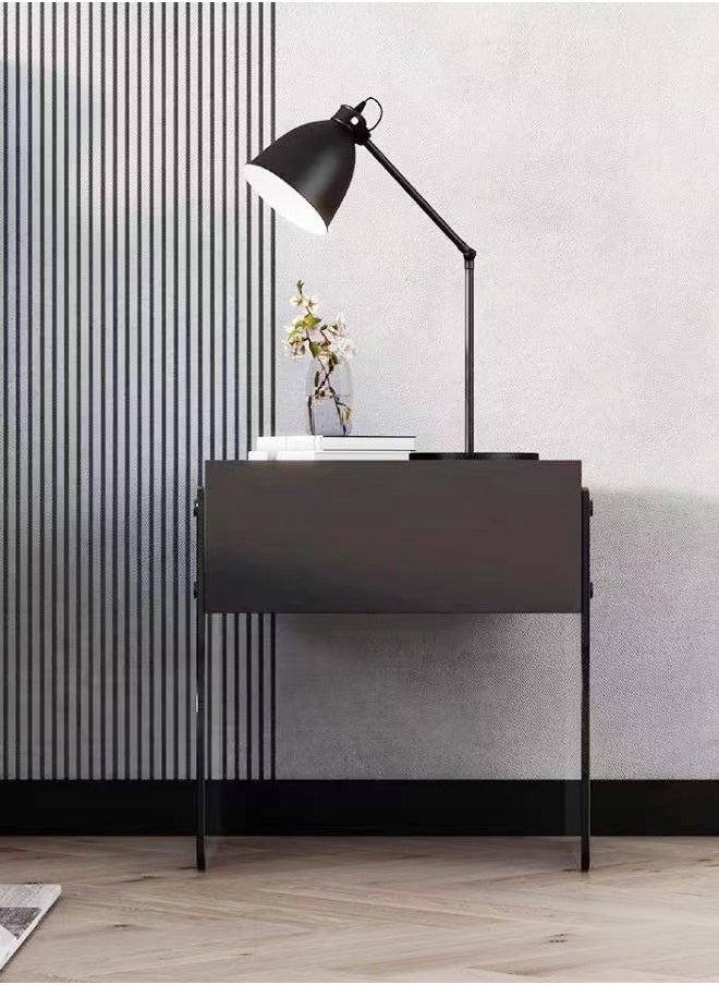 fashionhome Modern Design Minimalist Bedside Table Nightstand Glass Legs Side Table Induction Night Light End Table with Drawer Storage for Bedroom Living Room 50x40x47.5 cm  - Image 1