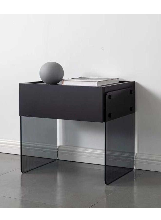 fashionhome Modern Design Minimalist Bedside Table Nightstand Glass Legs Side Table Induction Night Light End Table with Drawer Storage for Bedroom Living Room 50x40x47.5 cm  - Image 2