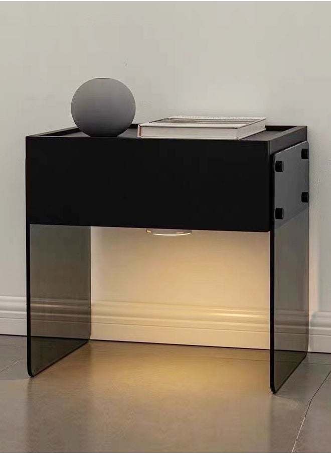 fashionhome Modern Design Minimalist Bedside Table Nightstand Glass Legs Side Table Induction Night Light End Table with Drawer Storage for Bedroom Living Room 50x40x47.5 cm  - Image 4