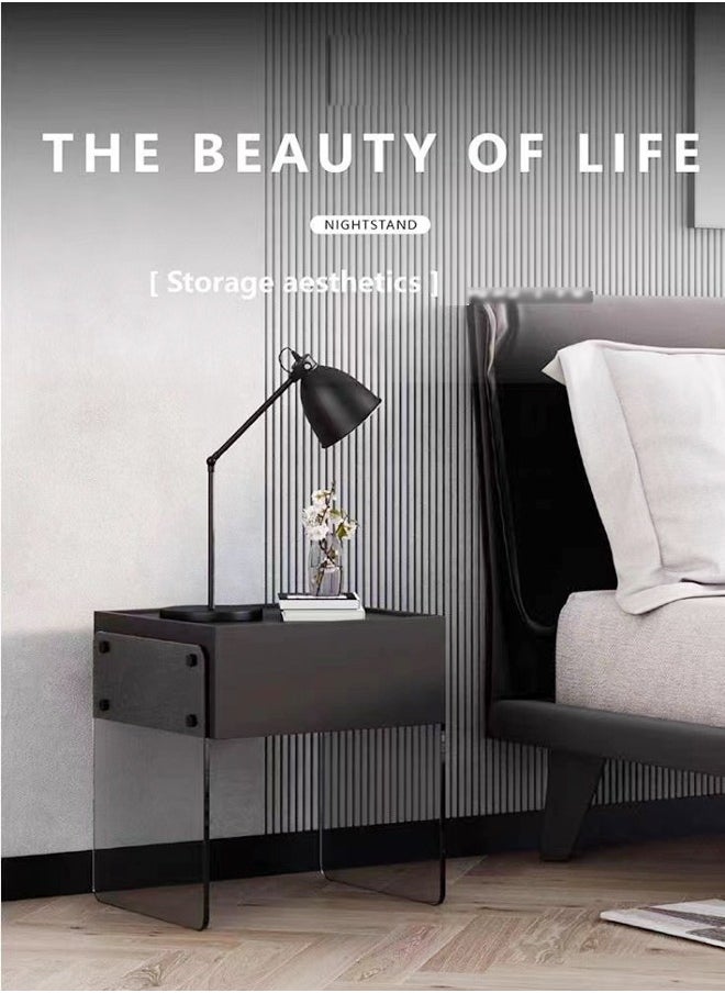 fashionhome Modern Design Minimalist Bedside Table Nightstand Glass Legs Side Table Induction Night Light End Table with Drawer Storage for Bedroom Living Room 50x40x47.5 cm  - Image 5