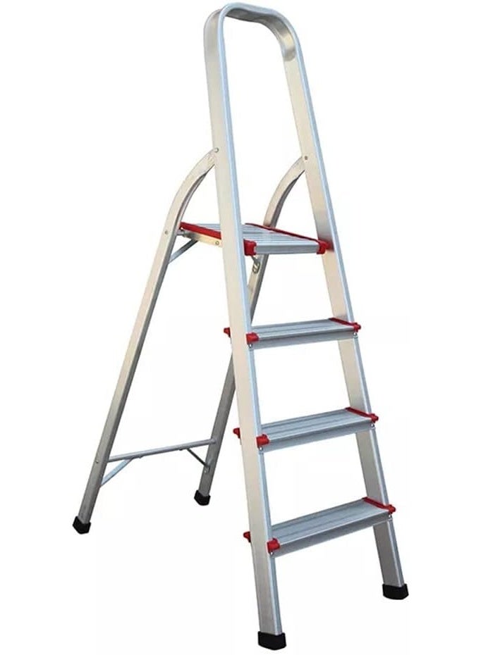 upspirit 4-Step Aluminum Folding Ladder, Double-Sided Step Stool with Non-Slip Steps,Silver - Image 1