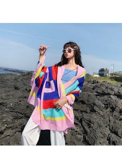 New Summer Scarf Womens Seaside Shawl Travel Scarf Sunscreen Beach Towel Ethnic Style Summer Sunshade OutsideD15-Pink Blue Colorblock D15-Pink Blue Colorblock