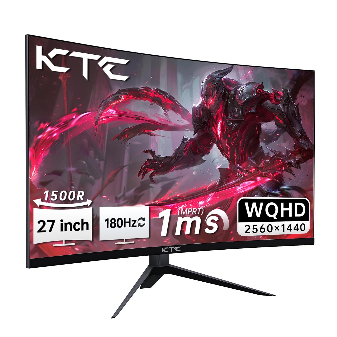 KTC 27 inch WQHD 180Hz 1ms Curved Gaming Monitor 1440P 144Hz Monitor 132% sRGB HVA FreeSync DisplayPort/HDMI/USB VESA Computer Monitor for Gamers (DP Cable Included)