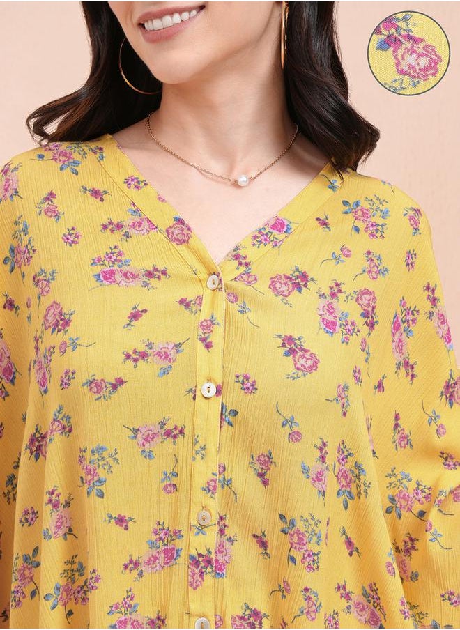 Tokyo Talkies All-Over Floral Print Batwing Sleeve Kaftan Top by Styli  - Image 5