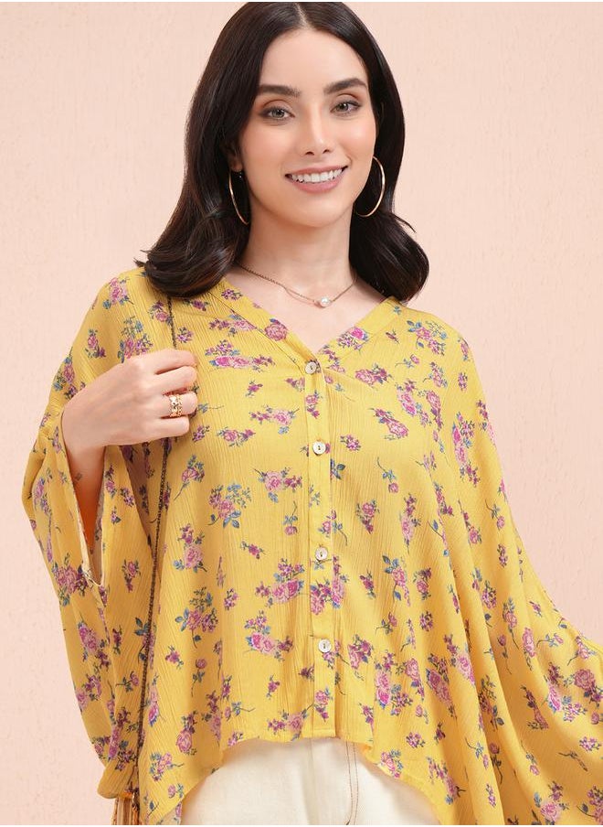 Tokyo Talkies All-Over Floral Print Batwing Sleeve Kaftan Top by Styli  - Image 1