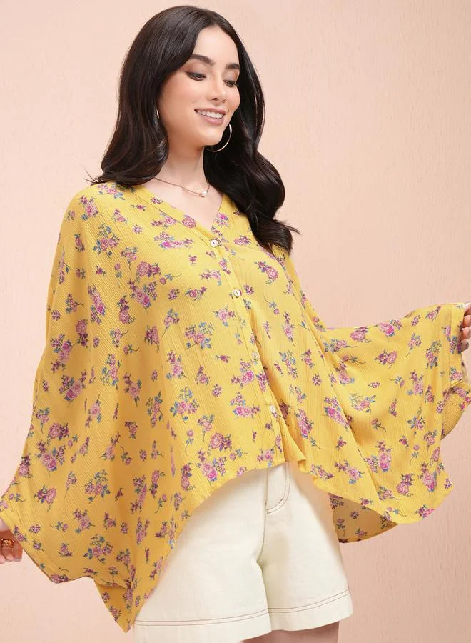 Tokyo Talkies Tokyo Talkies All-Over Floral Print Batwing Sleeve Kaftan Top