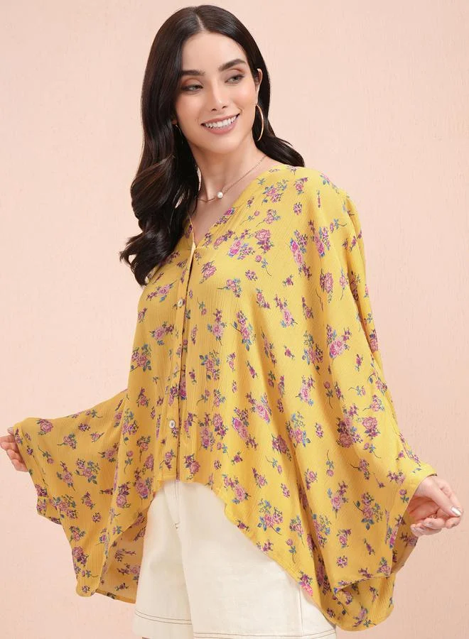 Tokyo Talkies Tokyo Talkies All-Over Floral Print Batwing Sleeve Kaftan Top