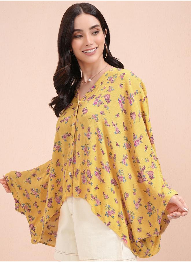 Tokyo Talkies All-Over Floral Print Batwing Sleeve Kaftan Top by Styli  - Image 4