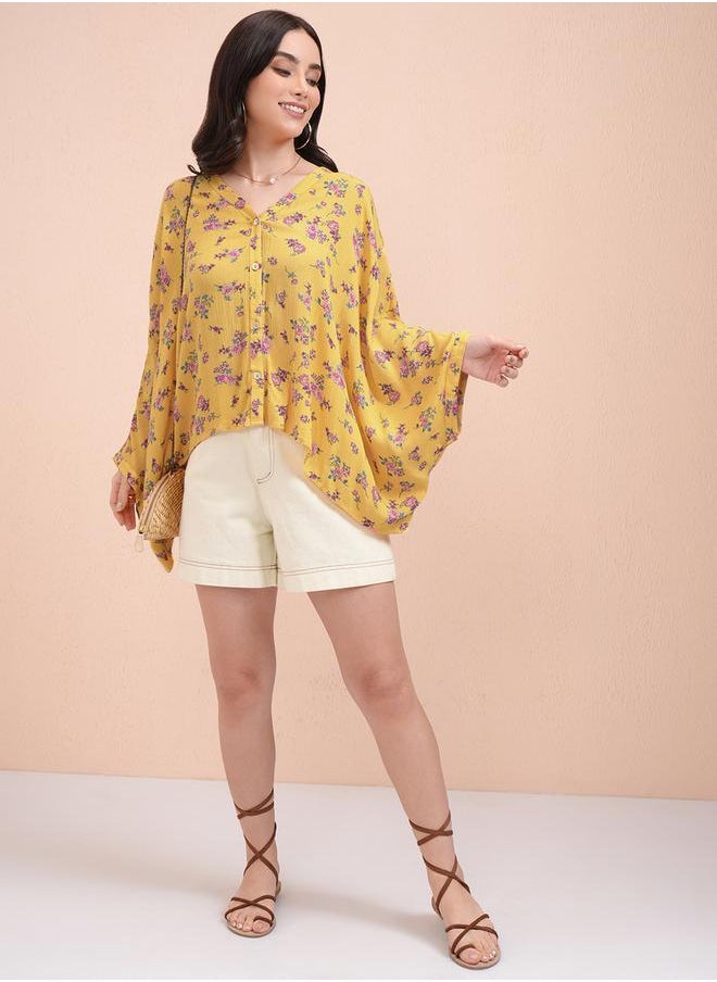 Tokyo Talkies All-Over Floral Print Batwing Sleeve Kaftan Top by Styli  - Image 2