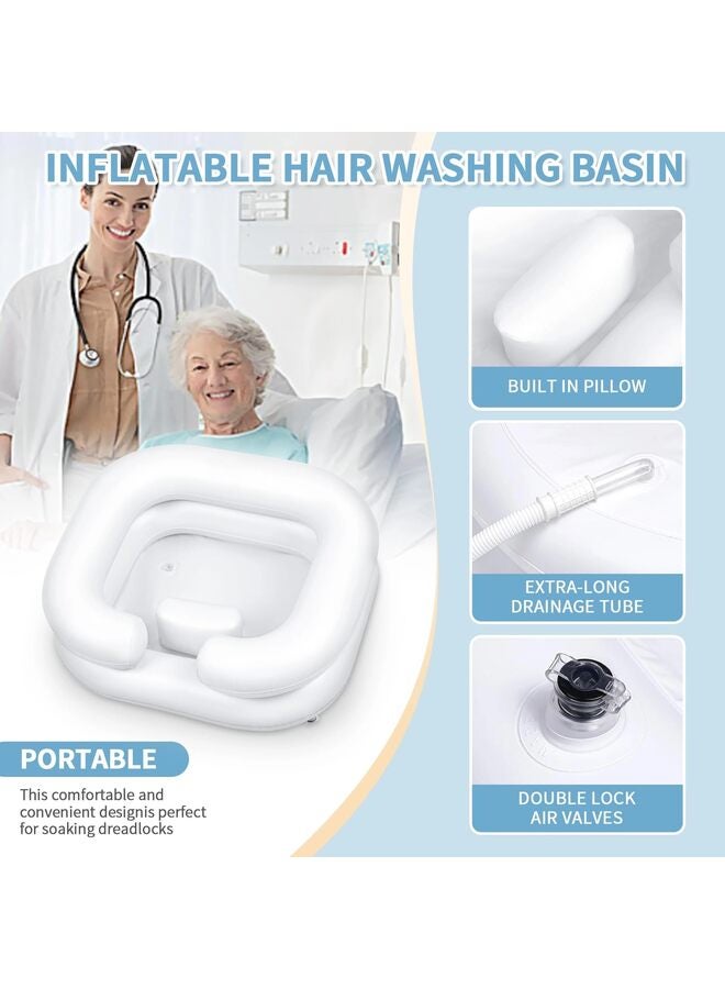 يُسلِّم صينية غسل شعر قابلة للنفخ للمغسلة المنزلية، حوض شامبو محمول، حوض غسيل قابل للنفخ لكبار السن، وذوي الاحتياجات الخاصة، والمصابين، والحوامل، إلخ (أبيض) - Image 3