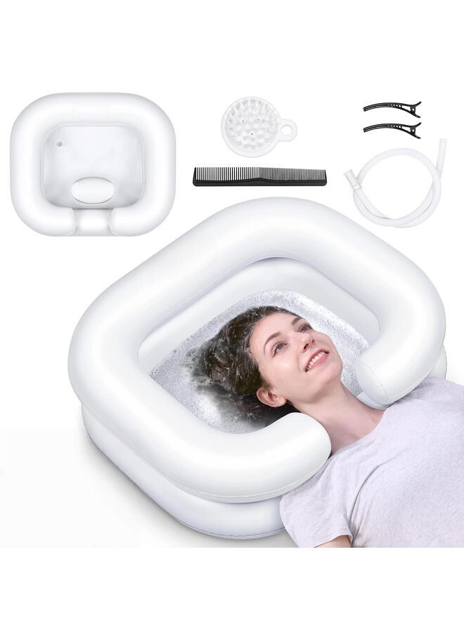 يُسلِّم صينية غسل شعر قابلة للنفخ للمغسلة المنزلية، حوض شامبو محمول، حوض غسيل قابل للنفخ لكبار السن، وذوي الاحتياجات الخاصة، والمصابين، والحوامل، إلخ (أبيض) - Image 1
