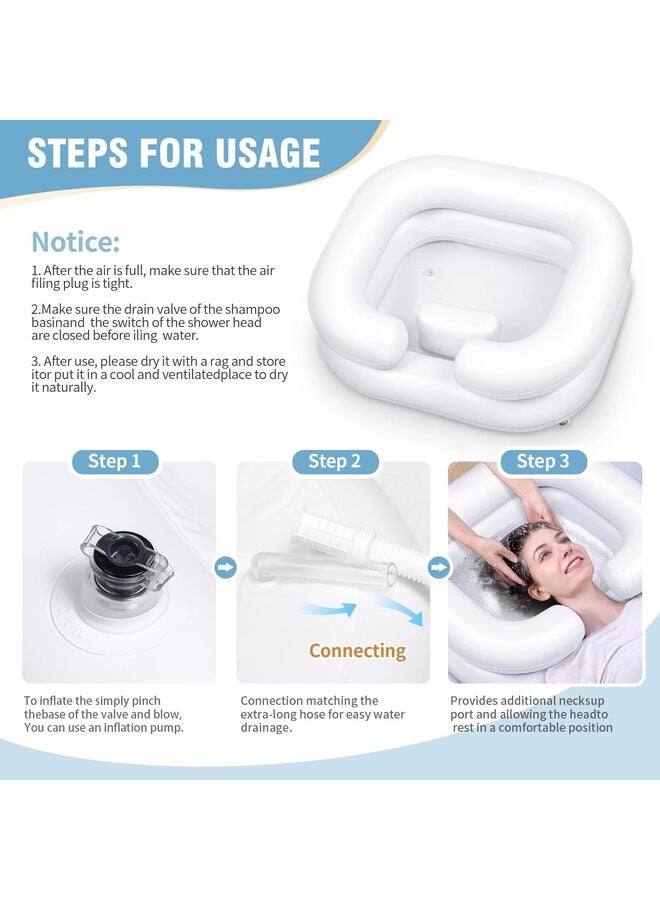 يُسلِّم صينية غسل شعر قابلة للنفخ للمغسلة المنزلية، حوض شامبو محمول، حوض غسيل قابل للنفخ لكبار السن، وذوي الاحتياجات الخاصة، والمصابين، والحوامل، إلخ (أبيض) - Image 4