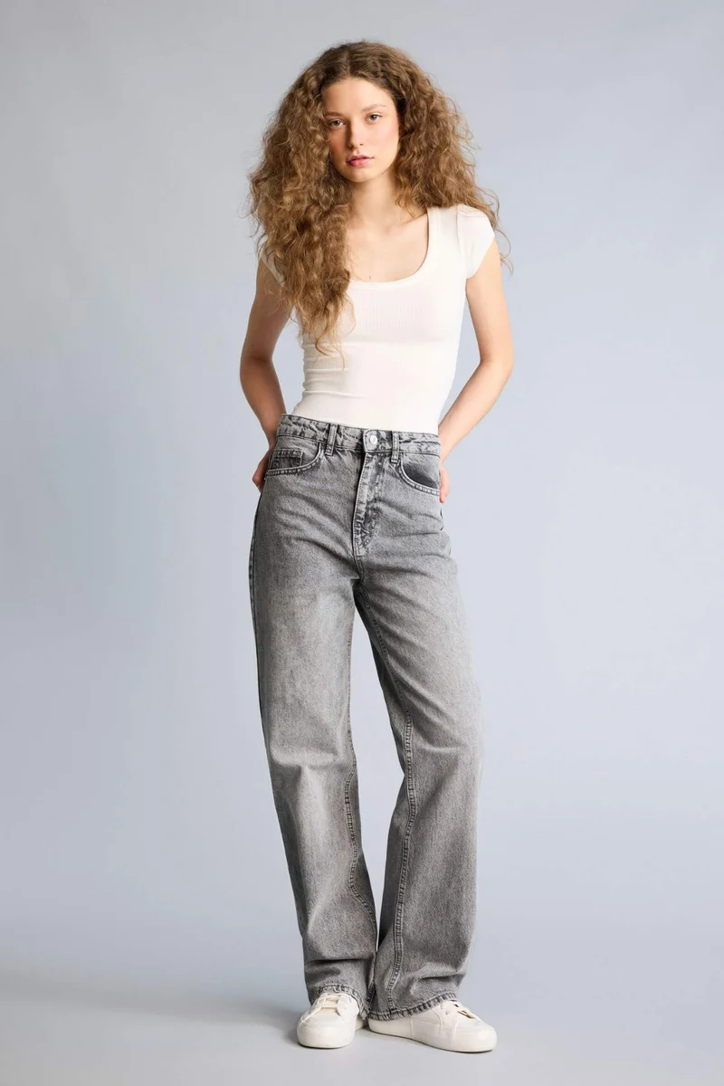 DeFacto Straight Fit High Waist Long Jeans