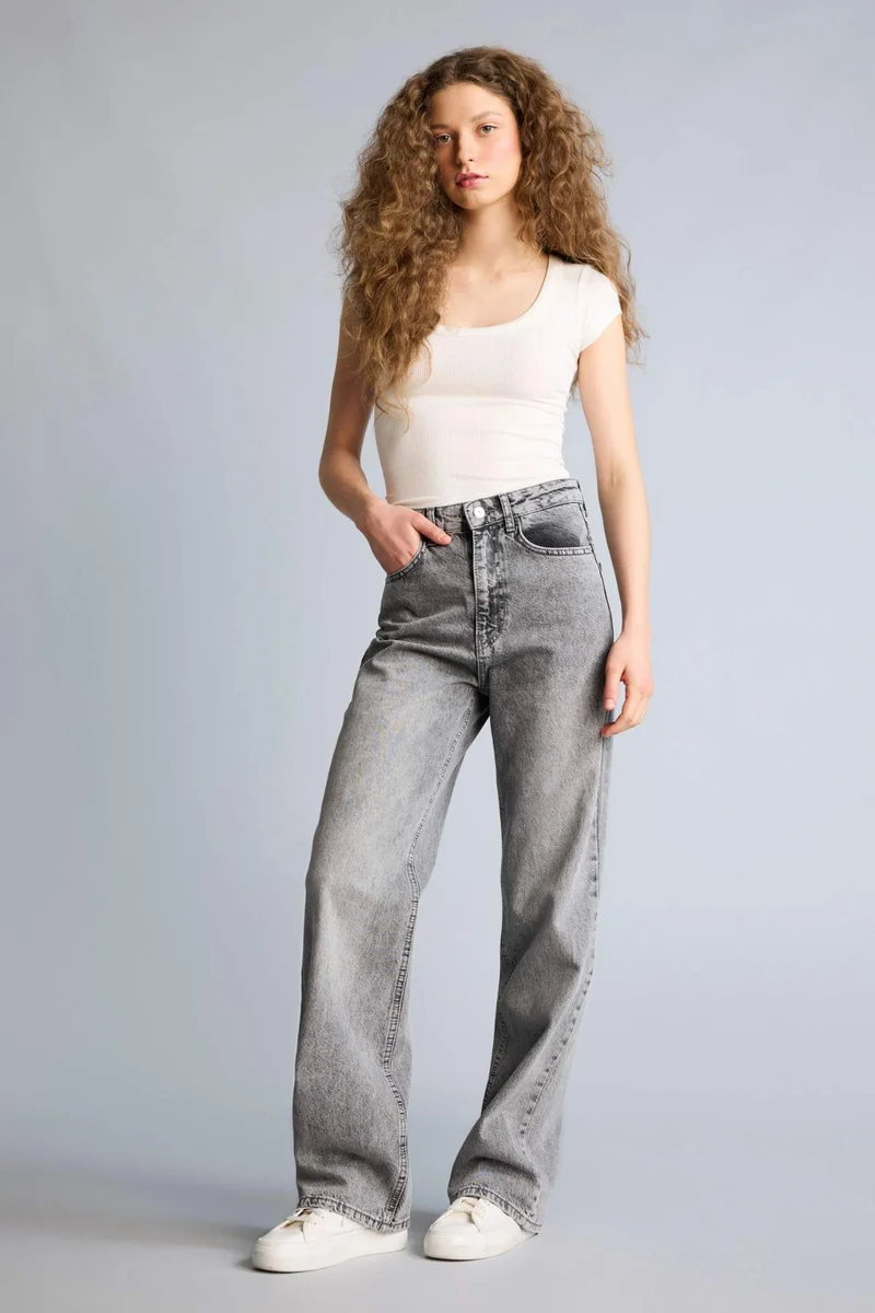 DeFacto Straight Fit High Waist Long Jeans