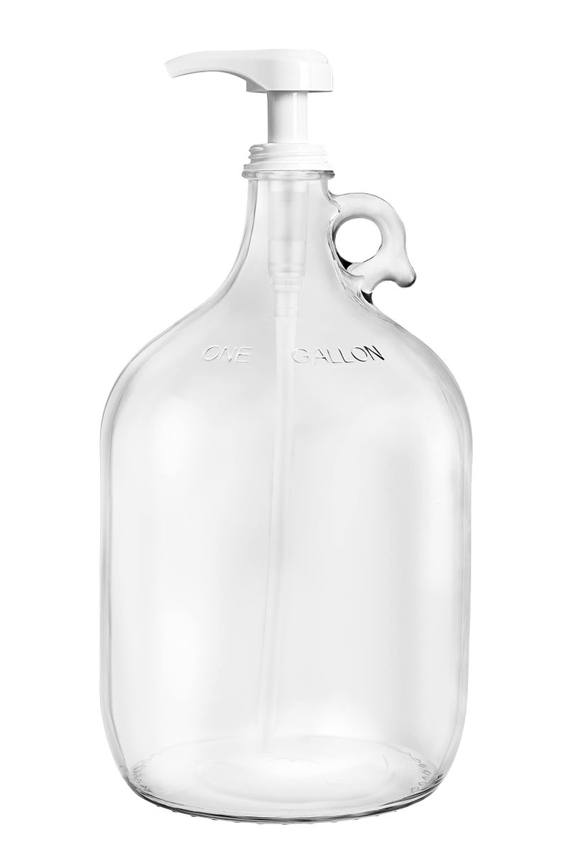 kitchentoolz Gallon Glass Pump Dispenser Bottle, Large Jug Laundry Liquid Detergent Dispenser with Pump for Laundry Room Organization, Soap, Fabric Softener, Commercial Condiment Dispenser- 128 oz by Kitchentoolz - Image 1