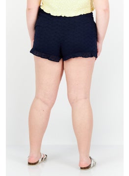 1 State Women High Rise Textured Basic Shorts, Navy  - Image 4