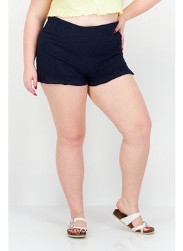 1 State Women High Rise Textured Basic Shorts, Navy  - Image 1
