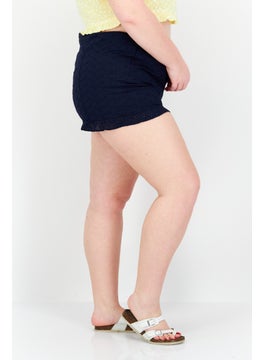 1 State Women High Rise Textured Basic Shorts, Navy  - Image 3