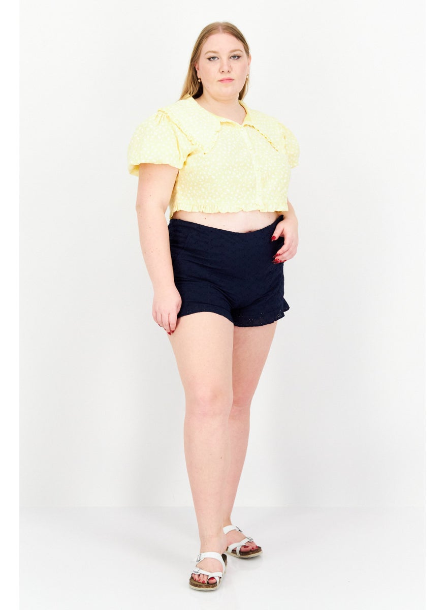 1 State Women High Rise Textured Basic Shorts, Navy  - Image 2