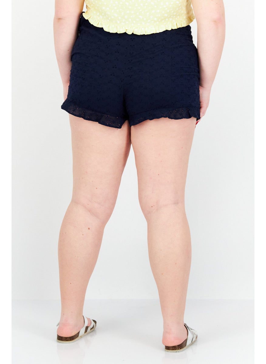 1 State Women High Rise Textured Basic Shorts, Navy  - Image 4