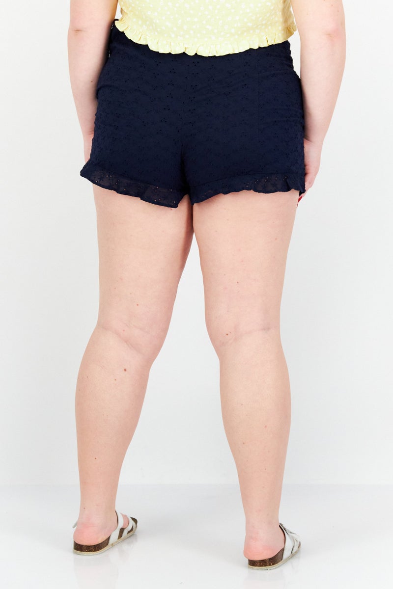 1 State Women High Rise Textured Basic Shorts, Navy - Image 4