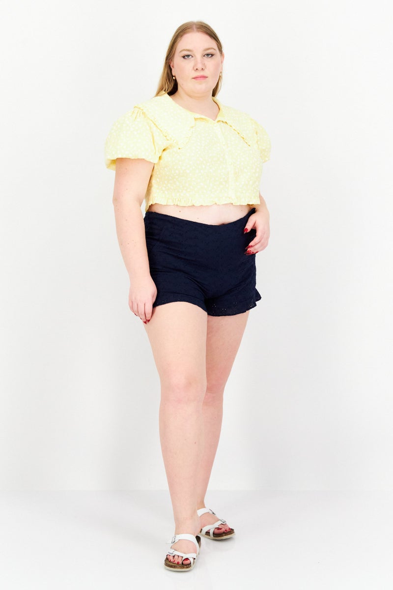 1 State Women High Rise Textured Basic Shorts, Navy - Image 2