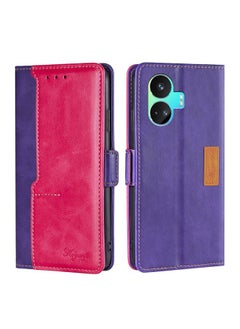 HuHa Case Cover For Realme GT Neo5 SE Contrast Color Side Buckle Leather Phone Case Purple + Rose Red 