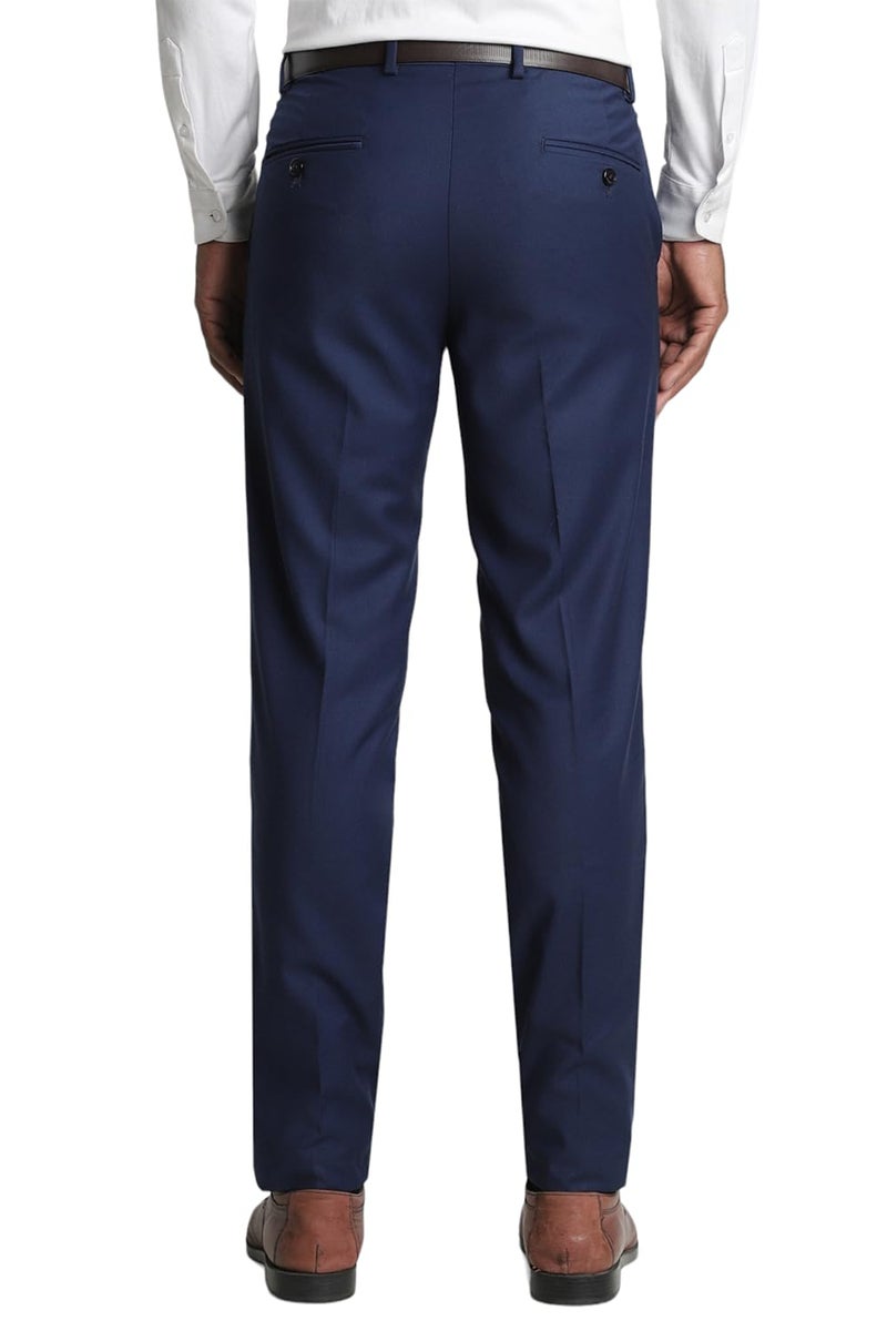 Peter England Men Navy Solid Slim Fit Trousers - Image 3