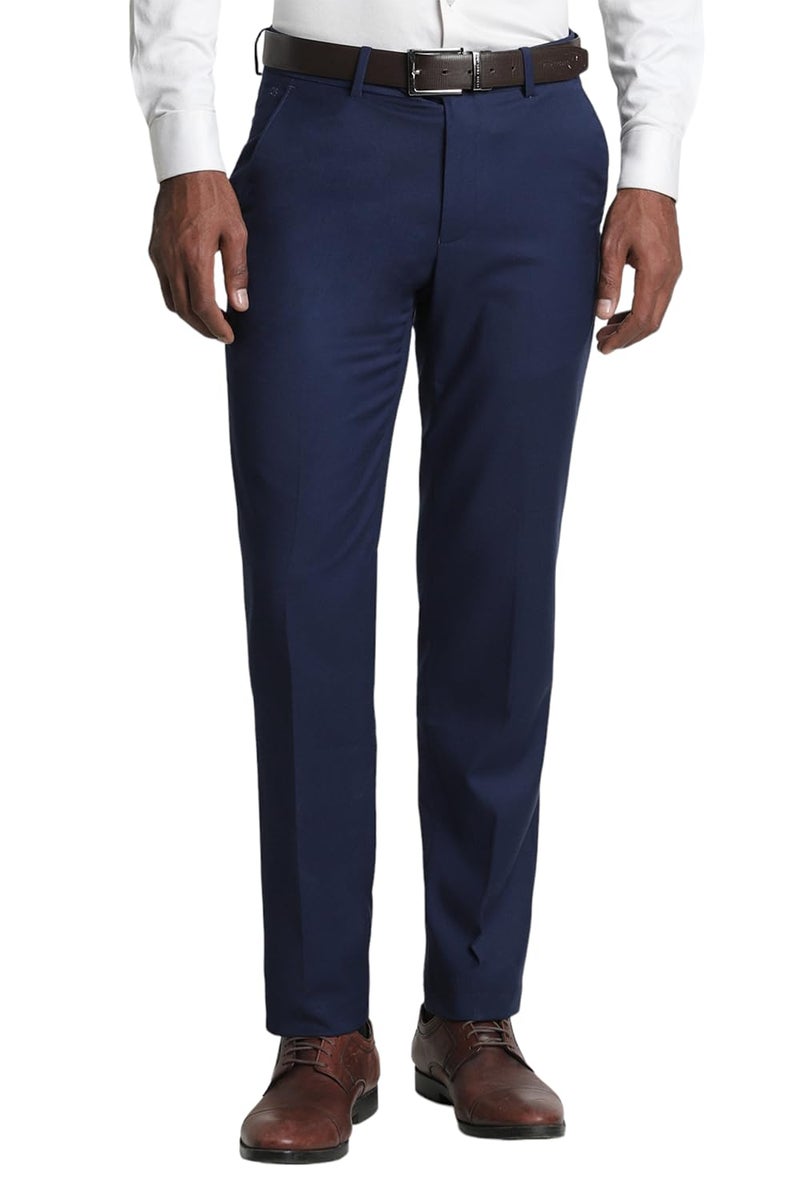 Peter England Men Navy Solid Slim Fit Trousers - Image 1