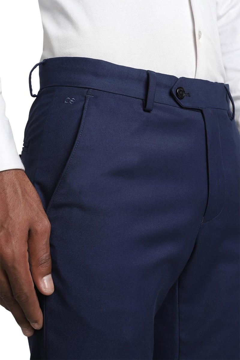 Peter England Men Navy Solid Slim Fit Trousers - Image 5