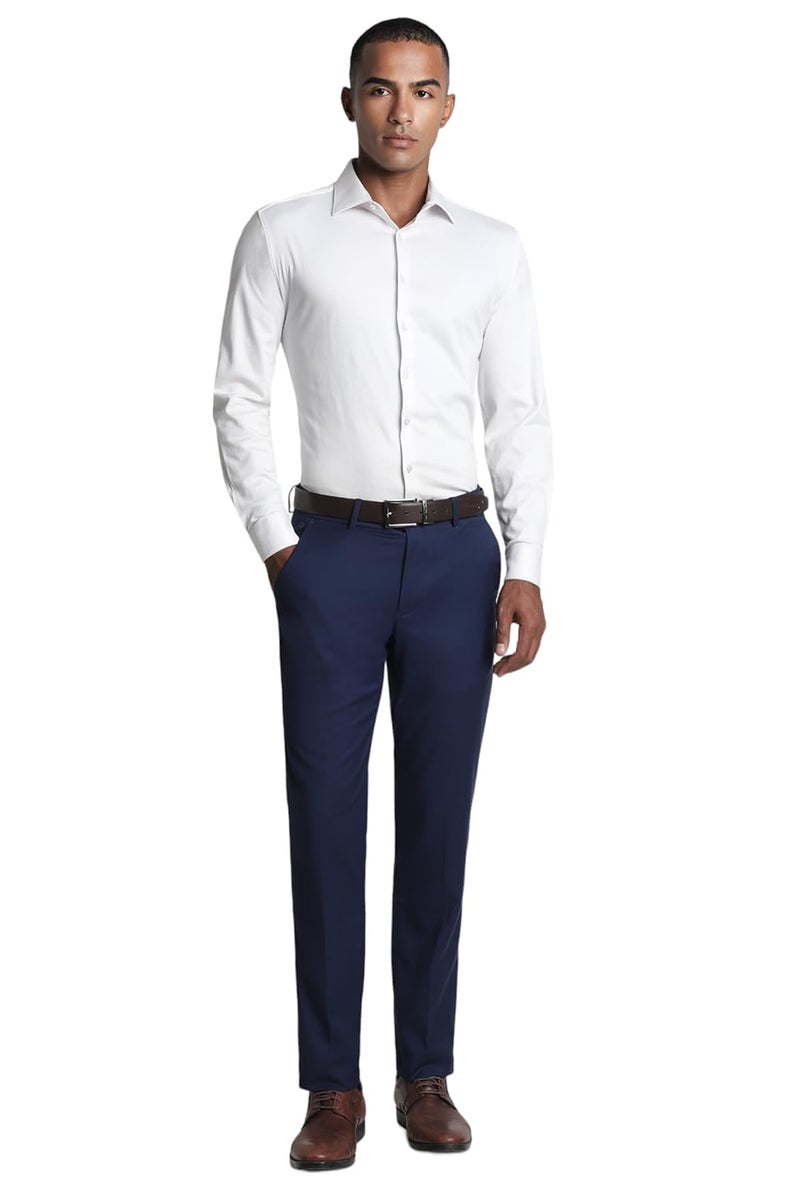 Peter England Men Navy Solid Slim Fit Trousers - Image 4