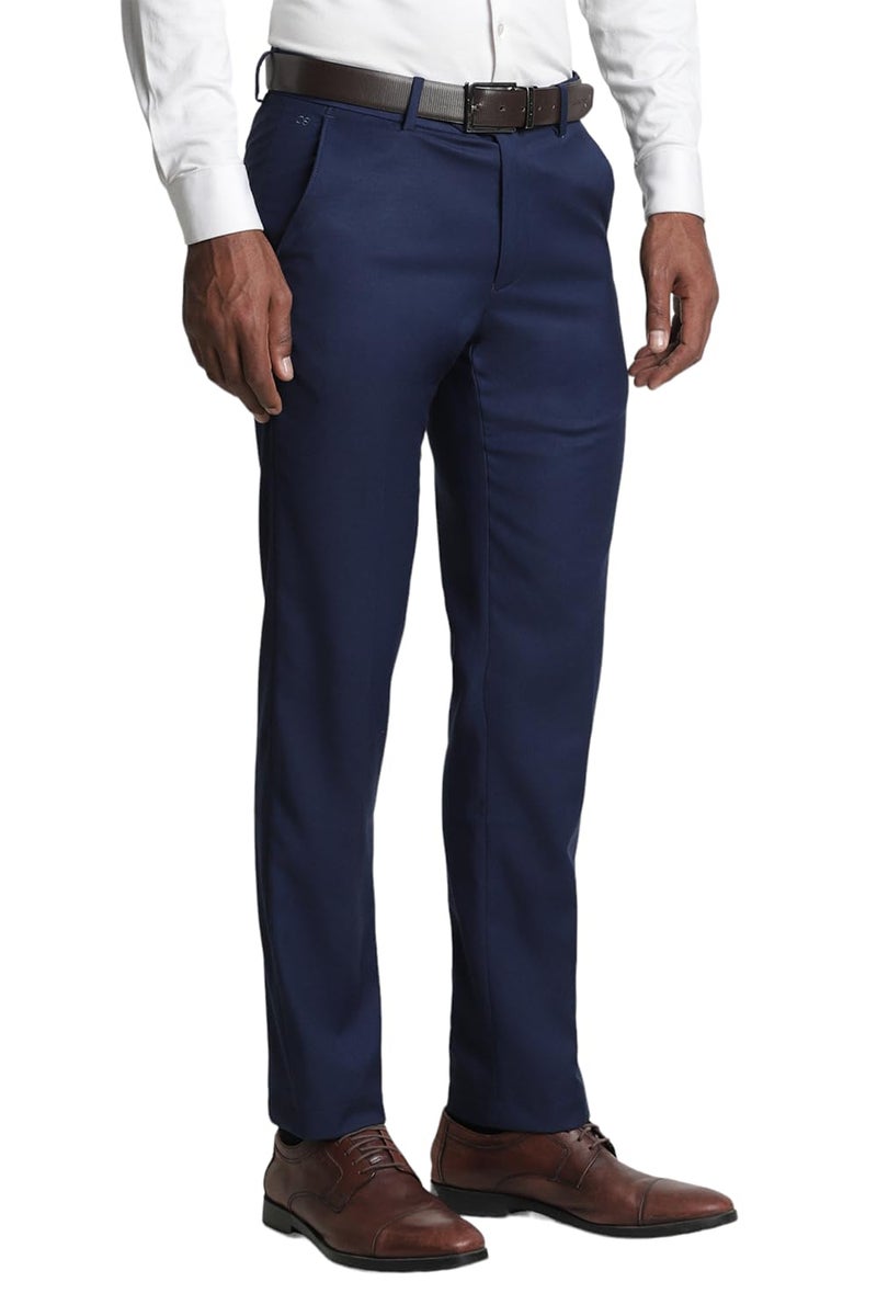 Peter England Men Navy Solid Slim Fit Trousers - Image 2