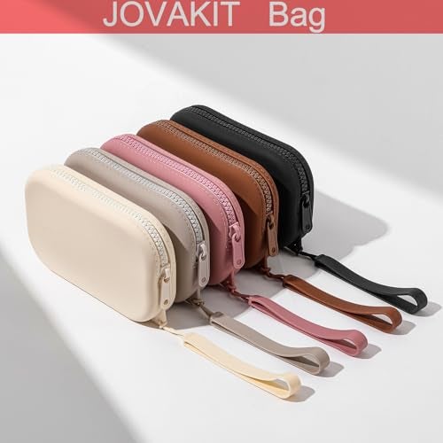 JOVAKIT Small Portable Silicone Makeup Bag for Women, Travel Waterproof Toiletry Cosmetic Bag Gifts for Women, Zipper Closure Makeup Case with Handle (Black) - Image 4
